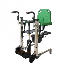 Commode chair with hydraulic lift for patient transfer